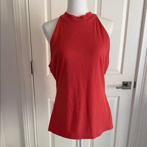 Coral Ribbed knit halter Top